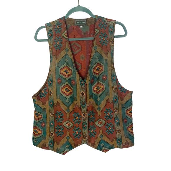 Vintage Willowbend Western Tapestry Button Up Vest, Size L - Picture 1 of 8